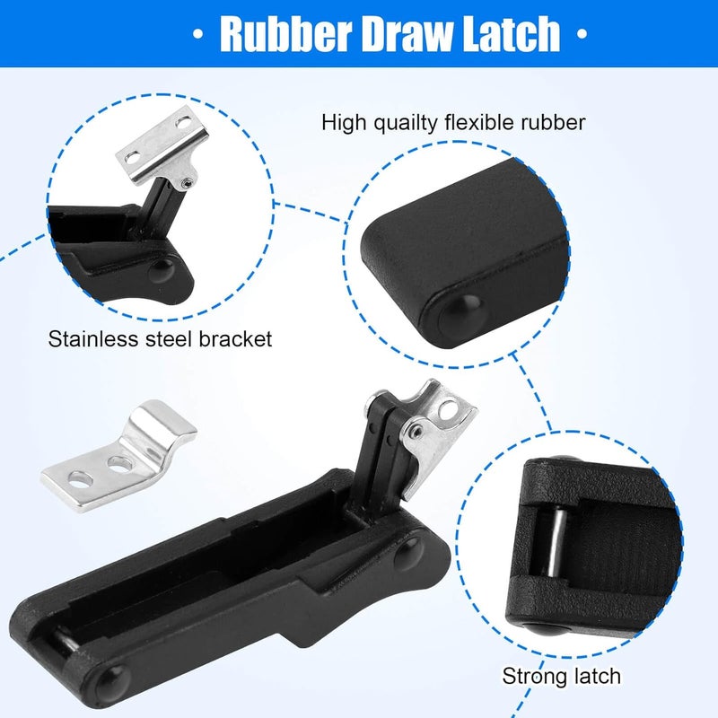 AFZZ Flexible Rubber Draw Latch, Black Front Storage Rack Rubber Latch with Stainless Steel Concealed Keeper for Cooler, Boat Compartment, Tool Box, Cargo Box - 2 Pcs - Image 3